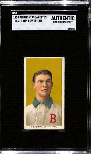 (6) 1909-10 T206 Piedmont Cigarettes Tobacco Cards Inc. Elmer Flick (HOF) SGC 2, Bill Burns (Black Sox Scandal Facilitator) SGC 3, & Larry McLean (SGC Authentic - Miscut - Missing Name on Bottom)