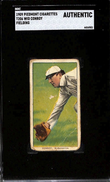 (6) 1909-10 T206 Piedmont Cigarettes Tobacco Cards Inc. Elmer Flick (HOF) SGC 2, Bill Burns (Black Sox Scandal Facilitator) SGC 3, & Larry McLean (SGC Authentic - Miscut - Missing Name on Bottom)