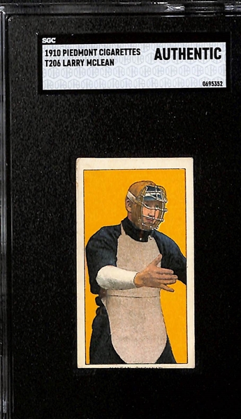 (6) 1909-10 T206 Piedmont Cigarettes Tobacco Cards Inc. Elmer Flick (HOF) SGC 2, Bill Burns (Black Sox Scandal Facilitator) SGC 3, & Larry McLean (SGC Authentic - Miscut - Missing Name on Bottom)
