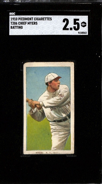 (6) 1909-10 T206 Piedmont Cigarettes Tobacco Cards Inc. Elmer Flick (HOF) SGC 2, Bill Burns (Black Sox Scandal Facilitator) SGC 3, & Larry McLean (SGC Authentic - Miscut - Missing Name on Bottom)