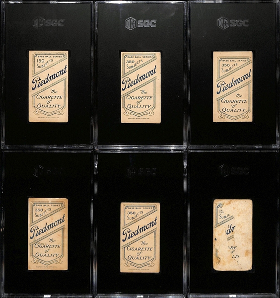 (6) 1909-10 T206 Piedmont Cigarettes Tobacco Cards Inc. Elmer Flick (HOF) SGC 2, Bill Burns (Black Sox Scandal Facilitator) SGC 3, & Larry McLean (SGC Authentic - Miscut - Missing Name on Bottom)