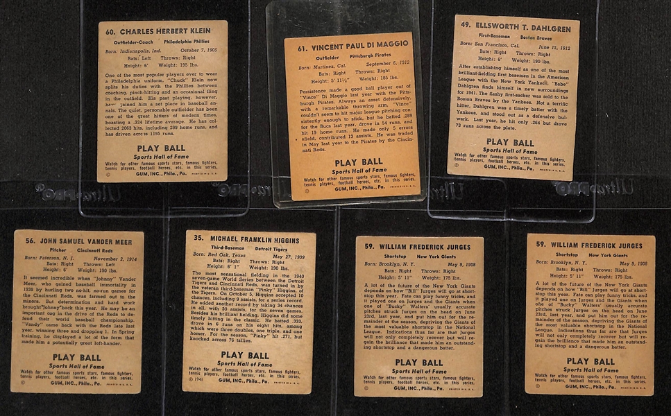 Lot of (18) 1941 Play Ball Baseball Cards w. Chuck Klein & Vince DiMaggio