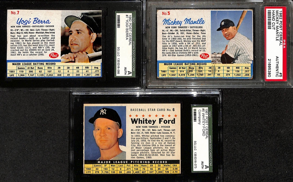 Lot of (6) 1933-1940 Baseball Cards w. 1941 Play Ball Rick Ferrell & (3) 1960s Post Cereal w. 1962 Post Mickey Mantle PSA Authentic