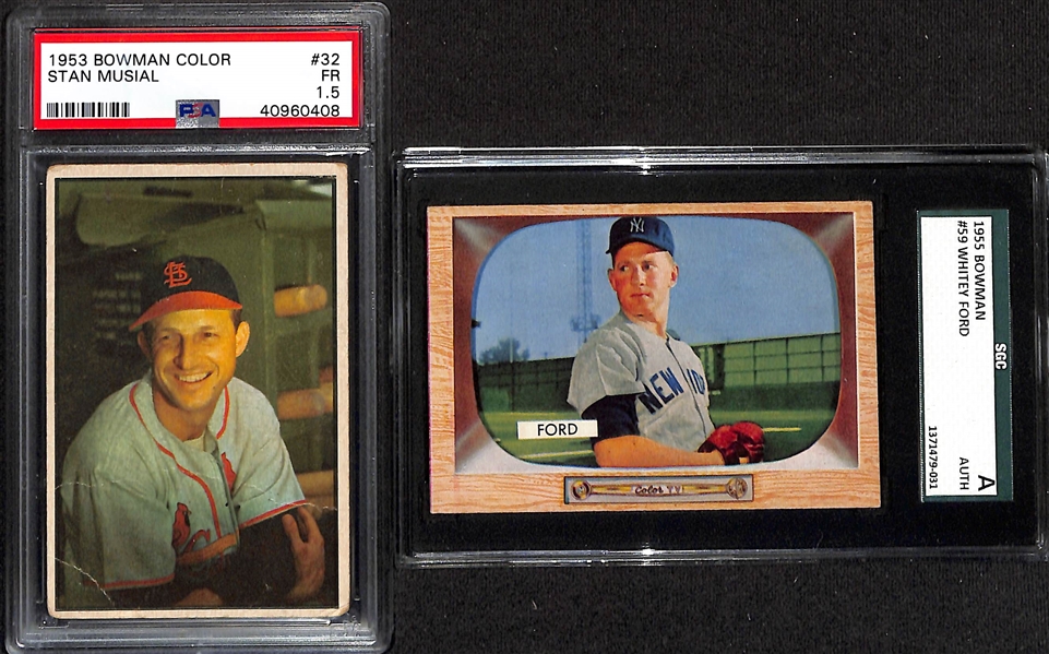 Lot of (6) 1952-1955 Graded Bowman Baseball Cards w. 1953 Bowman Color Stan Musial PSA 1.5