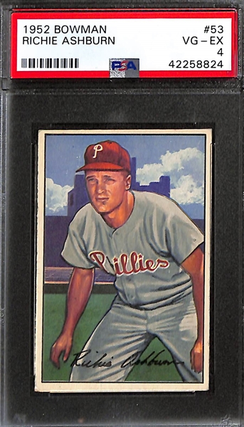 Lot of (5) 1952-1961 PSA Graded Phillies Players w. 1952 Bowman Richie Ashburn PSA 4