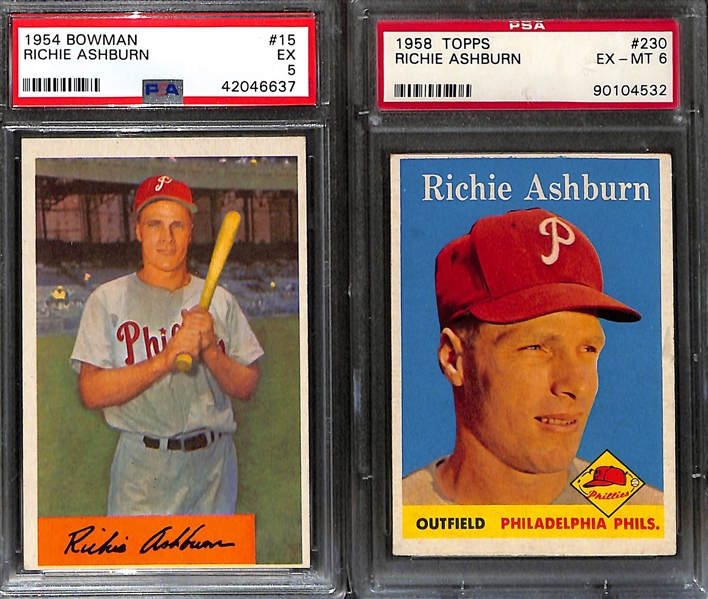 Lot of (5) 1952-1961 PSA Graded Phillies Players w. 1952 Bowman Richie Ashburn PSA 4