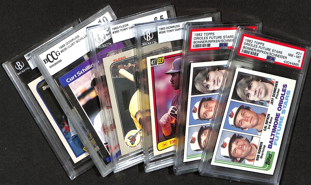 Lot of (6) 1982-1989 Graded Baseball Rookie Cards w. (2) 1982 Topps Cal Ripken Rookies PSA 8/7
