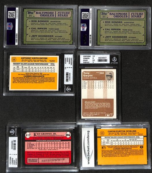 Lot of (6) 1982-1989 Graded Baseball Rookie Cards w. (2) 1982 Topps Cal Ripken Rookies PSA 8/7