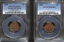 Lot of (2) US Pennies - 1858 Flying Eagle & 1880 Indian Head