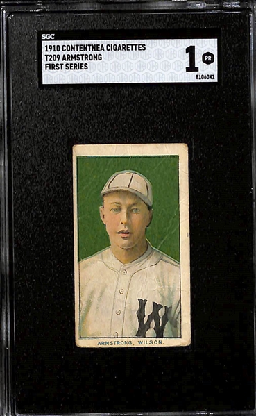 (5) Rare 1910 Minor League Baseball Tobacco Cards - T210 Old Mill McFarlin & (4) Contentnea Cigarettes Cards (Hooker, Armstrong, Walsh & Hoffman) - Each Graded SGC 1 or 1.5