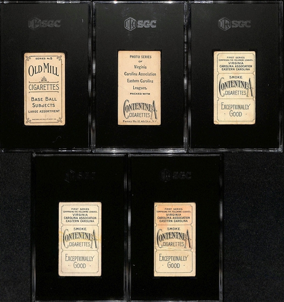 (5) Rare 1910 Minor League Baseball Tobacco Cards - T210 Old Mill McFarlin & (4) Contentnea Cigarettes Cards (Hooker, Armstrong, Walsh & Hoffman) - Each Graded SGC 1 or 1.5
