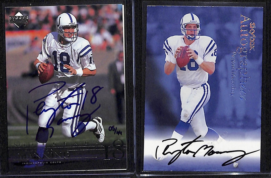 1999 Fleer Skybox Autographics Peyton Manning Autograph Card & 2002 UD Buy Back Autograph Peyton Manning Card (#/44)