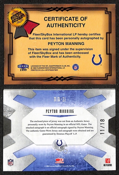 Lot of (2) Peyton Manning Autographed/Numbered Football Cards 