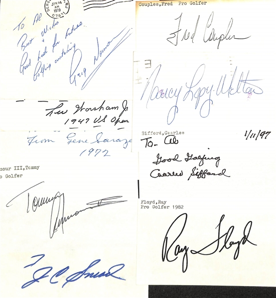 Lot of (100+) Mostly Golf-Related Signed Index Cards w. Greg Norman, Lew Worsham, Gene Sarazen, Tommy Armour, JC Snead, Fred Couples (JSA Auction Letter)