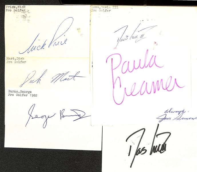 Lot of (100+) Mostly Golf-Related Signed Index Cards w. Greg Norman, Lew Worsham, Gene Sarazen, Tommy Armour, JC Snead, Fred Couples (JSA Auction Letter)