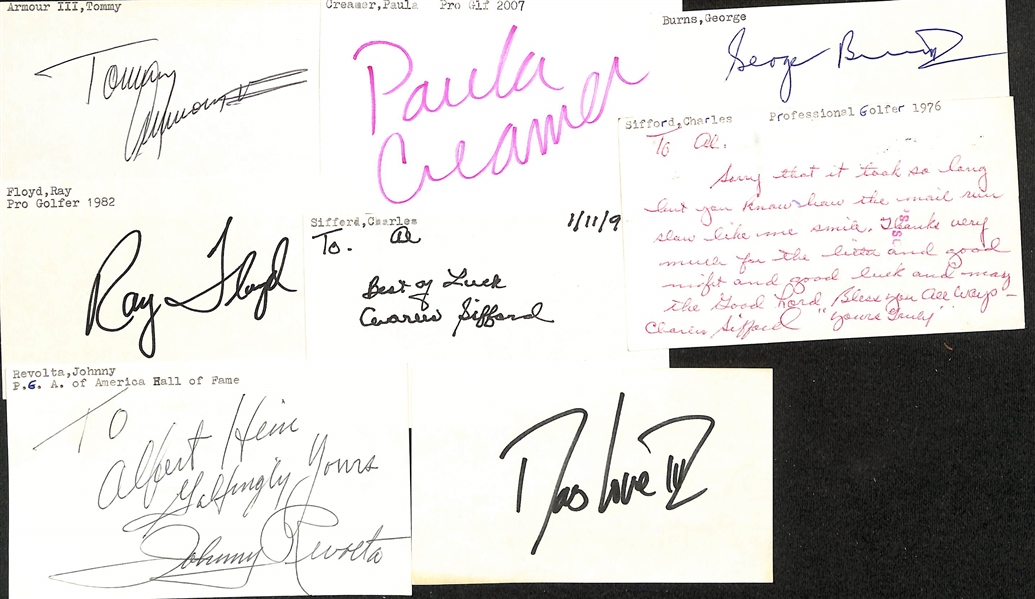 100+ Mostly Golf-Related Signed Index Cards w. Sam Snead, Fred Couples, Ernie Els, Denny Shute, Gene Sauers, Juli Inkster, Mason Rudolph (JSA Auction Letter)