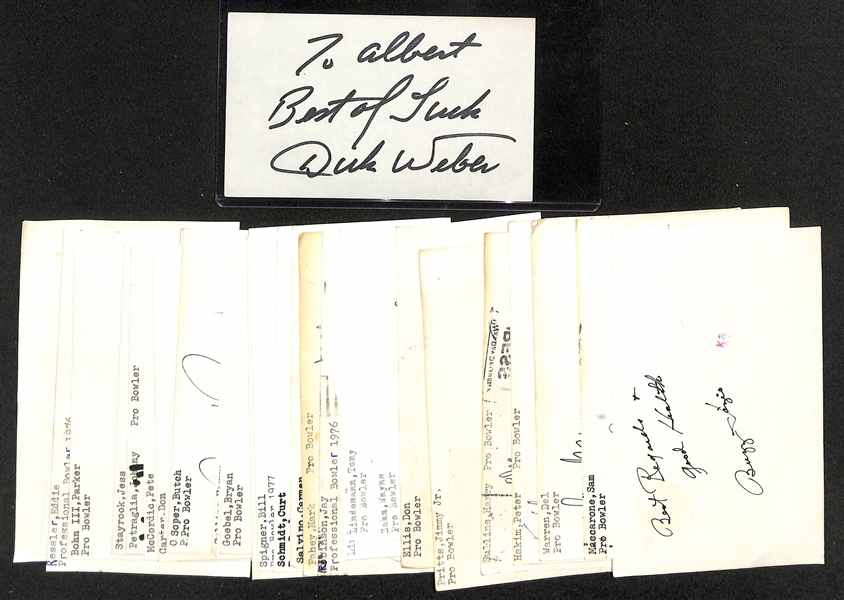 25+ Mostly Bowling-Related Signed Index Cards w. Dick Weber + (JSA Auction Letter)