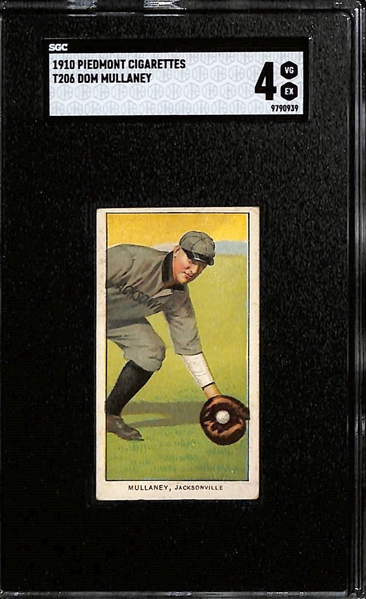 (3) 1910 T206 Piedmont Cigarettes Southern League Cards - Each Graded SGC 4 - Don Mullaney (Jacksonville), George Manion (Columbia), J.F. Kiernan (Columbia)