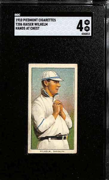 (4) 1910 T206 Piedmont Cigarettes Tobacco Cards - Each Graded SGC 4 - Kaiser Wilhelm (Hands at Chest), Billy Purtell, Tom Downey (Fielding), Billy Nattress