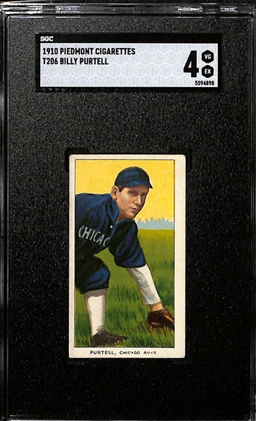 (4) 1910 T206 Piedmont Cigarettes Tobacco Cards - Each Graded SGC 4 - Kaiser Wilhelm (Hands at Chest), Billy Purtell, Tom Downey (Fielding), Billy Nattress