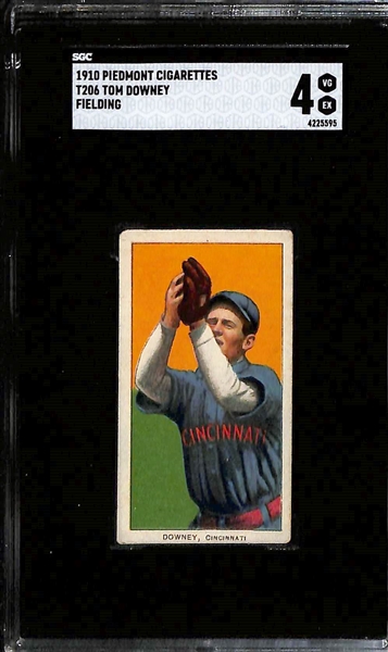 (4) 1910 T206 Piedmont Cigarettes Tobacco Cards - Each Graded SGC 4 - Kaiser Wilhelm (Hands at Chest), Billy Purtell, Tom Downey (Fielding), Billy Nattress