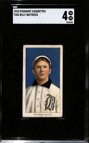 (4) 1910 T206 Piedmont Cigarettes Tobacco Cards - Each Graded SGC 4 - Kaiser Wilhelm (Hands at Chest), Billy Purtell, Tom Downey (Fielding), Billy Nattress