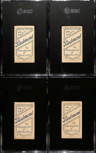 (4) 1910 T206 Piedmont Cigarettes Tobacco Cards - Each Graded SGC 4 - Kaiser Wilhelm (Hands at Chest), Billy Purtell, Tom Downey (Fielding), Billy Nattress