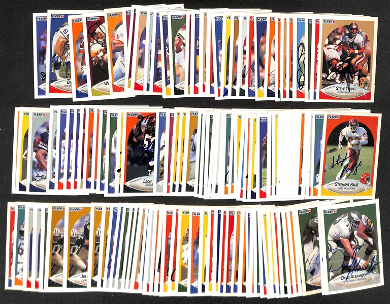 Lot of (100+) Signed 1990 Fleer Football Cards w. HOFers Steve Young, Bruce Smith, & Chris Carter (JSA Auction Letter)