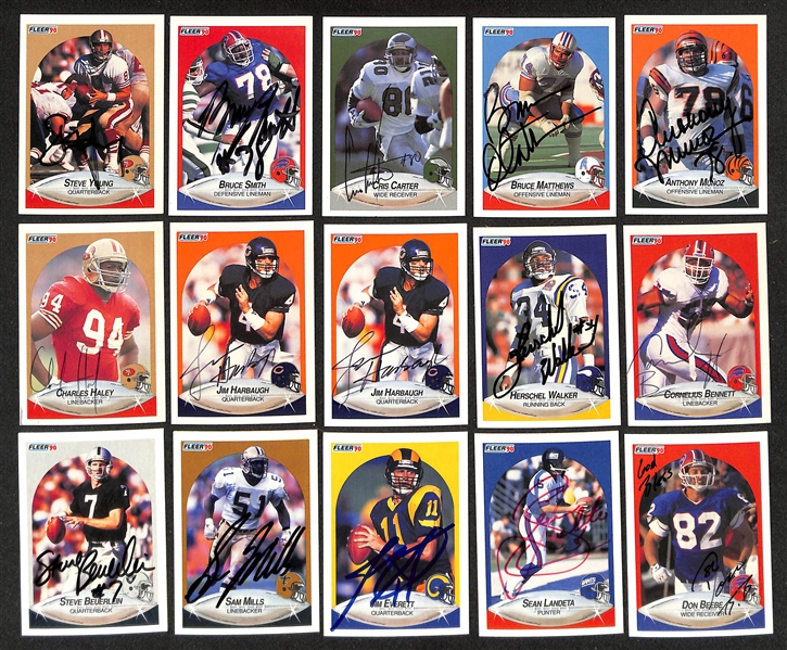Lot of (100+) Signed 1990 Fleer Football Cards w. HOFers Steve Young, Bruce Smith, & Chris Carter (JSA Auction Letter)