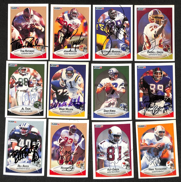Lot of (100+) Signed 1990 Fleer Football Cards w. HOFers Steve Young, Bruce Smith, & Chris Carter (JSA Auction Letter)