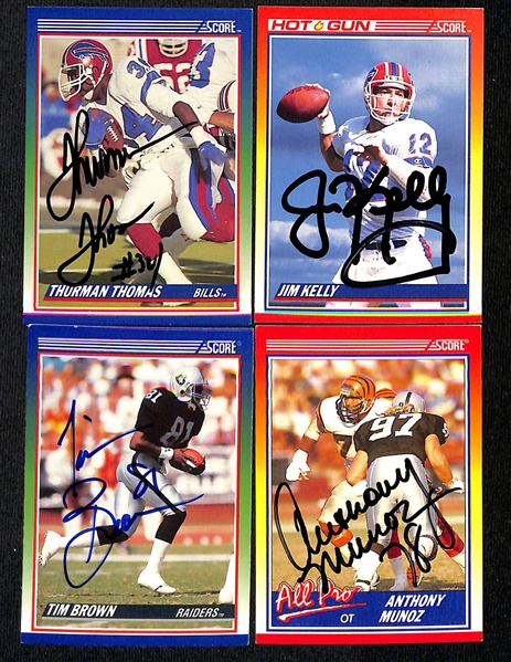 Lot of (195+) Signed 1990 Score Football Cards inc. HOFers Thurman Thomas, Jim Kelly, & Tim Brown (JSA Auction Letter)