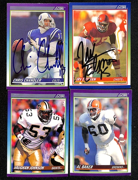 Lot of (195+) Signed 1990 Score Football Cards inc. HOFers Thurman Thomas, Jim Kelly, & Tim Brown (JSA Auction Letter)