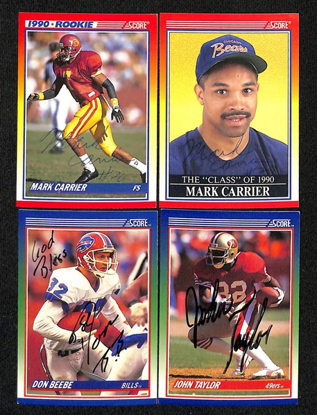Lot of (195+) Signed 1990 Score Football Cards inc. HOFers Thurman Thomas, Jim Kelly, & Tim Brown (JSA Auction Letter)