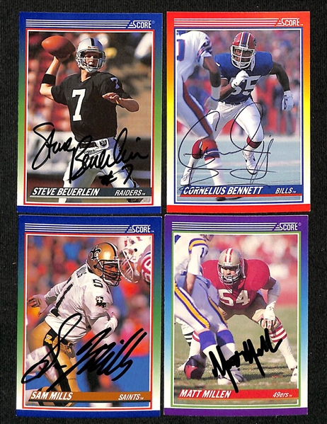 Lot of (195+) Signed 1990 Score Football Cards inc. HOFers Thurman Thomas, Jim Kelly, & Tim Brown (JSA Auction Letter)