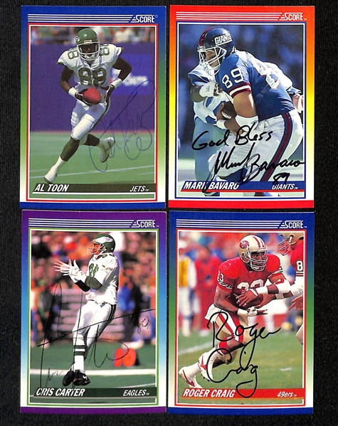 Lot of (195+) Signed 1990 Score Football Cards inc. HOFers Thurman Thomas, Jim Kelly, & Tim Brown (JSA Auction Letter)