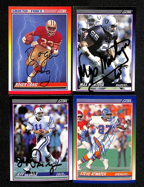 Lot of (195+) Signed 1990 Score Football Cards inc. HOFers Thurman Thomas, Jim Kelly, & Tim Brown (JSA Auction Letter)