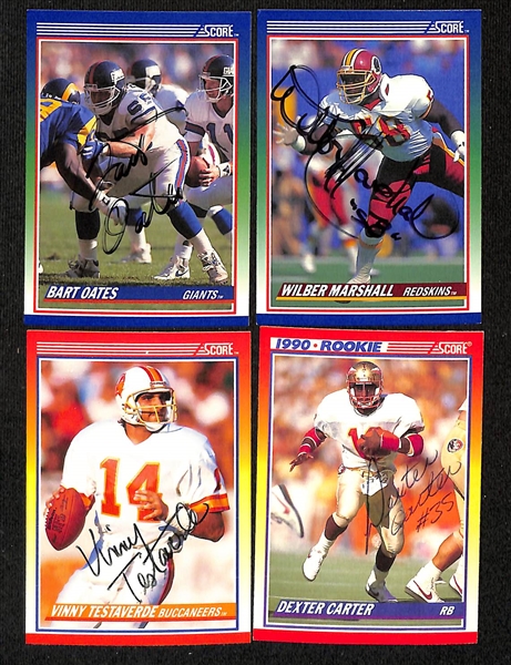 Lot of (195+) Signed 1990 Score Football Cards inc. HOFers Thurman Thomas, Jim Kelly, & Tim Brown (JSA Auction Letter)