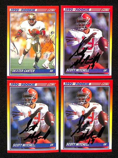 Lot of (195+) Signed 1990 Score Football Cards inc. HOFers Thurman Thomas, Jim Kelly, & Tim Brown (JSA Auction Letter)