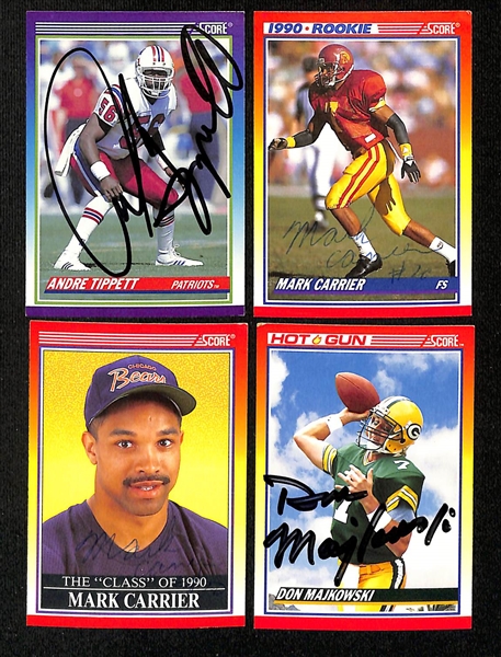 Lot of (195+) Signed 1990 Score Football Cards inc. HOFers Thurman Thomas, Jim Kelly, & Tim Brown (JSA Auction Letter)
