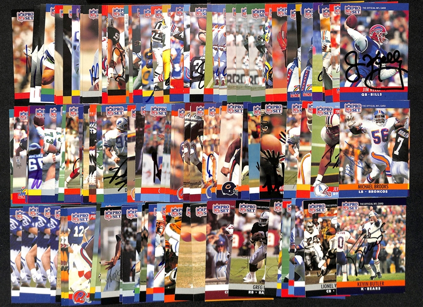 Lot of (70+) 1990 Pro Set Signed Football Cards w. HOFers Jim Kelly, Bruce Smith & Steve McMichael (JSA Auction Letter)