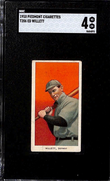 (3) 1910 T206 Piedmont Cigarettes Tobacco Cards - Each Graded SGC 4 - Ed Willett, Jerry Downs, Spike Shannon