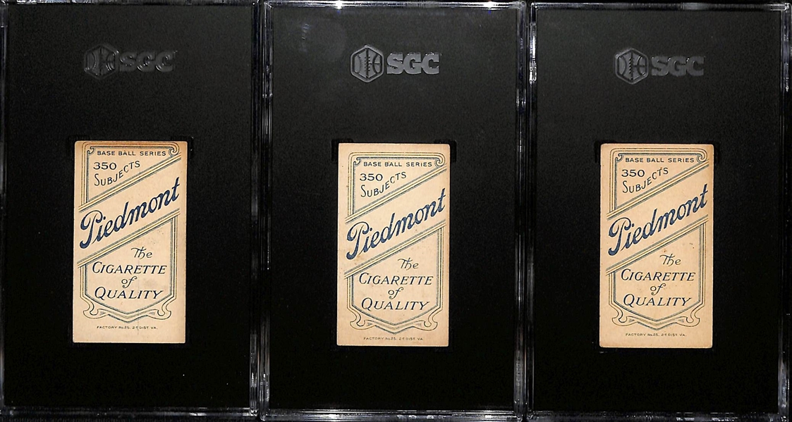 (3) 1910 T206 Piedmont Cigarettes Tobacco Cards - Each Graded SGC 4 - Ed Willett, Jerry Downs, Spike Shannon