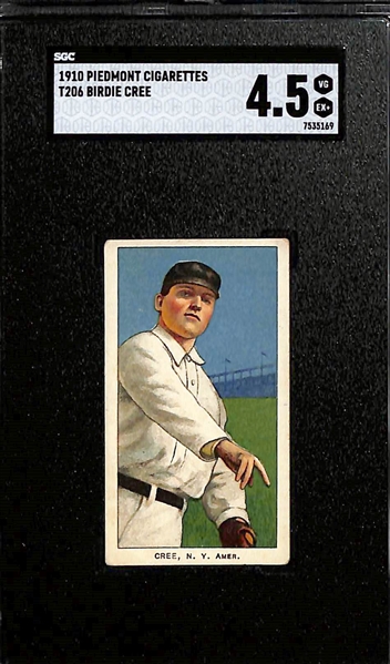(4) 1910 T206 Piedmont Cigarettes Tobacco Cards - Each Graded SGC 4.5 - Birdie Cree, Claude Rossman, Cy Barger, & Dolly Gray