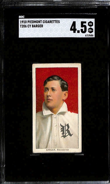 (4) 1910 T206 Piedmont Cigarettes Tobacco Cards - Each Graded SGC 4.5 - Birdie Cree, Claude Rossman, Cy Barger, & Dolly Gray
