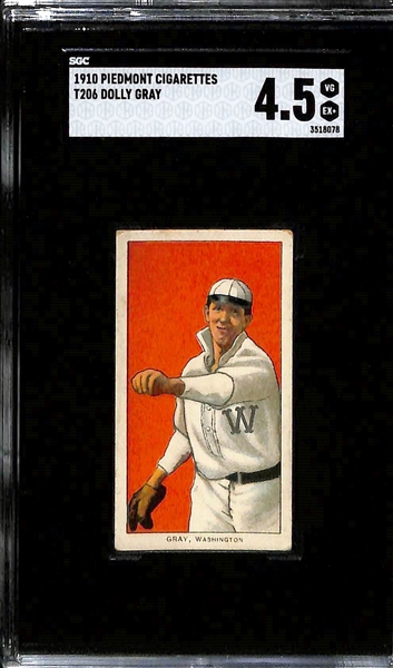 (4) 1910 T206 Piedmont Cigarettes Tobacco Cards - Each Graded SGC 4.5 - Birdie Cree, Claude Rossman, Cy Barger, & Dolly Gray