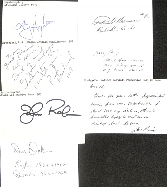 125+ Mostly Football-Related Signed Index Cards w. Nick Saban, Hopalong Cassady, Forrest Gregg, Roman Gabriel, Pat Haden, Wil Montgomery, Tom Coughlin, + (JSA Auction Letter) 