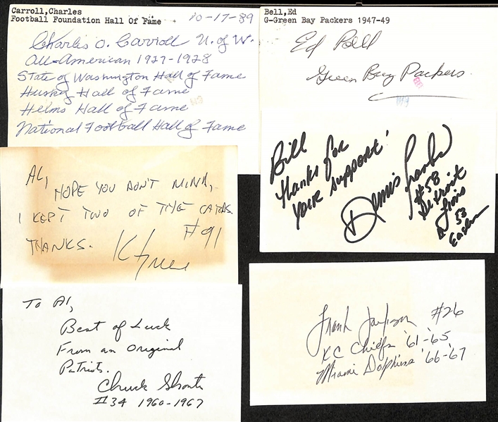 125+ Mostly Football-Related Signed Index Cards w. John Elway, Tay Brown, Bill Carpenter, Lynn Dickey, Ernie Lewis, Bob Williams, + (JSA Auction Letter)