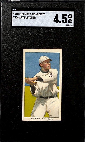 (4) 1910 T206 Piedmont Cigarettes Tobacco Cards - Each Graded SGC 4.5 - Bob Rhoades (Hands at Chest), Art Fletcher, Jap Barbeau, & Bobby Byrne
