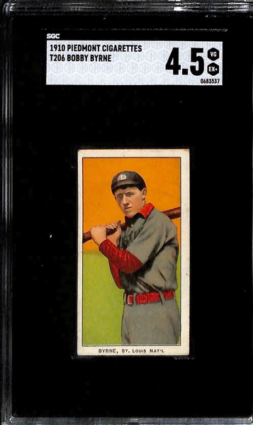 (4) 1910 T206 Piedmont Cigarettes Tobacco Cards - Each Graded SGC 4.5 - Bob Rhoades (Hands at Chest), Art Fletcher, Jap Barbeau, & Bobby Byrne