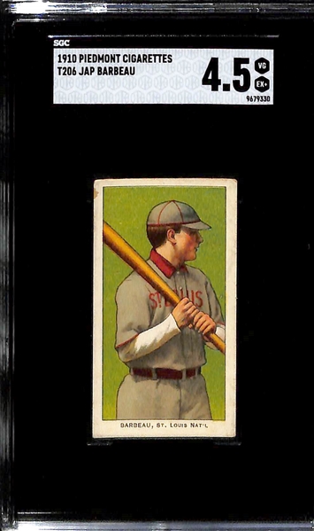 (4) 1910 T206 Piedmont Cigarettes Tobacco Cards - Each Graded SGC 4.5 - Bob Rhoades (Hands at Chest), Art Fletcher, Jap Barbeau, & Bobby Byrne